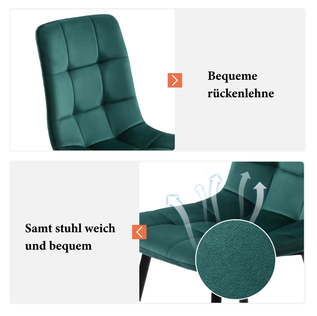 Set tavolo da pranzo rettangolare 117x68 cm con 4 sedie in velluto verde
