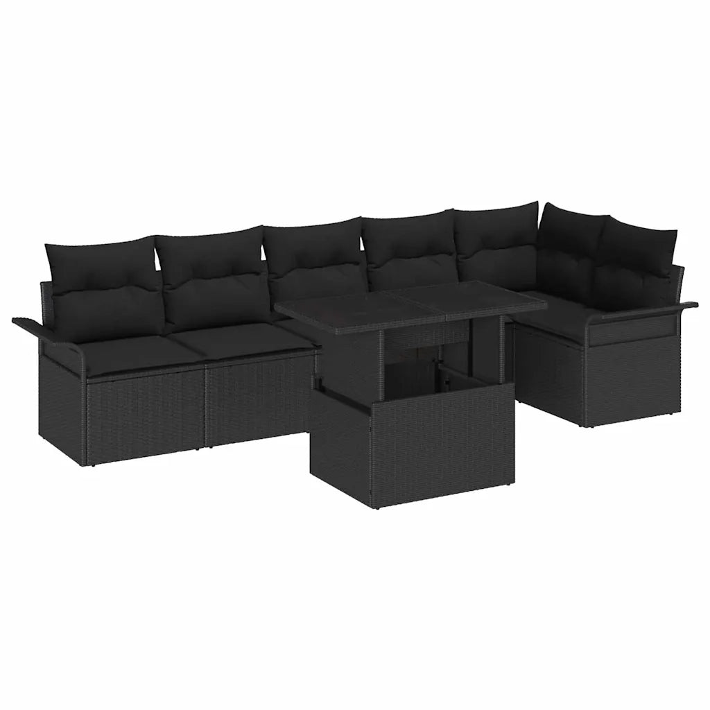 Set Divano da Giardino con cuscino 7 pcs Nero Poly Rattan