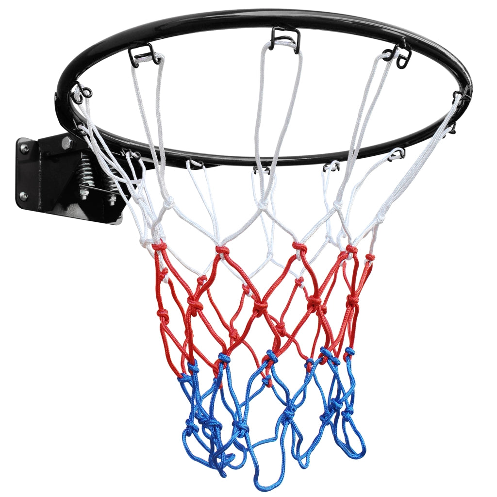 Canestro da Basket in Acciaio Nero 45,72 cm con Doppia Molla e Rete, per Installazione a Parete o a Terra, Uso Interno ed Esterno