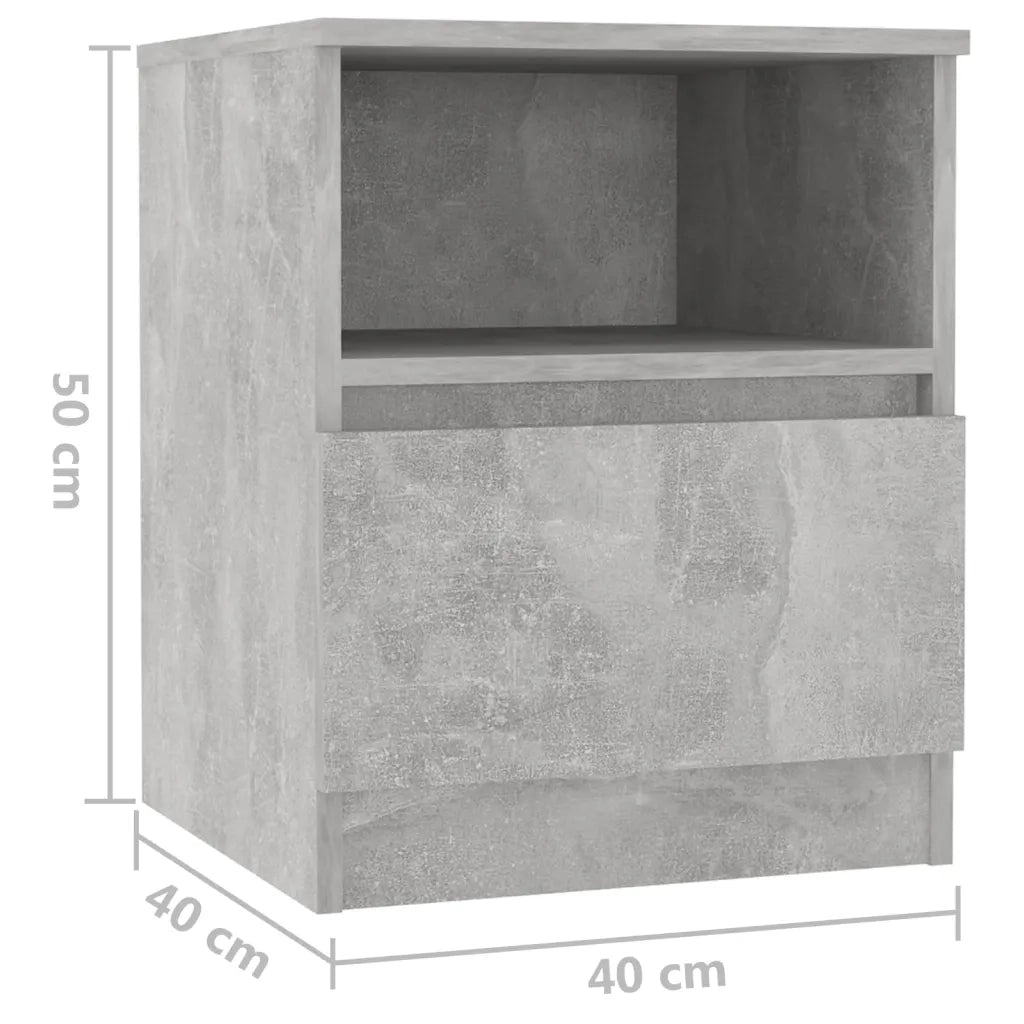 Set di 2 Comodini | Armadio da Notte | Mobiletto da notte Grigio Cemento 40x40x50 cm in Legno Multistrato
