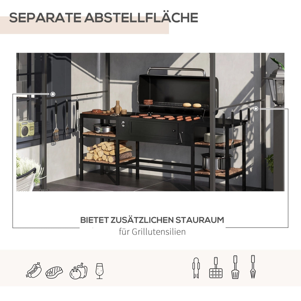 Pavillon per barbecue con 10 ganci telaio in metallo e poliestere beige per cucina outdoor 215 × 150 × 220 cm