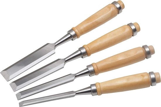 Set di punteruoli in legno 4 pezzi per lavorazione del legno - punteruoli in legno con impugnature in legno in diverse larghezze (8, 12, 18, 26 mm)