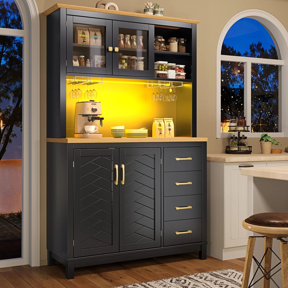 Credenza Buffet con LED ¨C Xylo ¨C Verde/Nero/Bianco, 4 Ante, 105x40x180cm