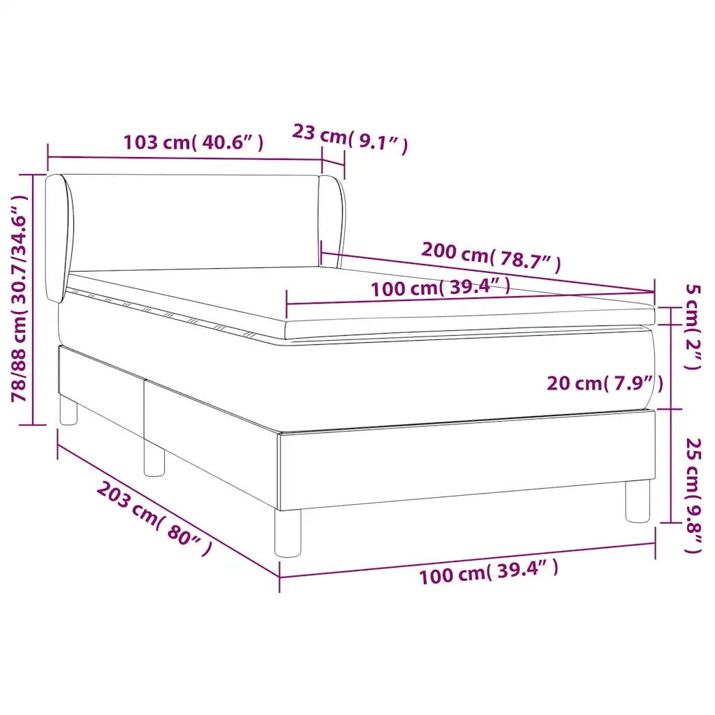 Giroletto a Molle con Materasso-Struttura Letto Nero 100x200 cm in Velluto 235558