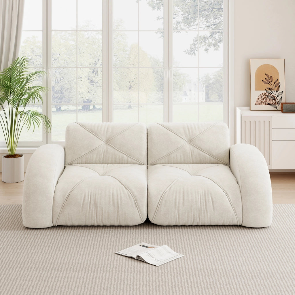 Divano modulare 2 sedili 204x95x76 cm; divano senza struttura rigida con schiuma ad alta densità 32D; ciniglia; beige