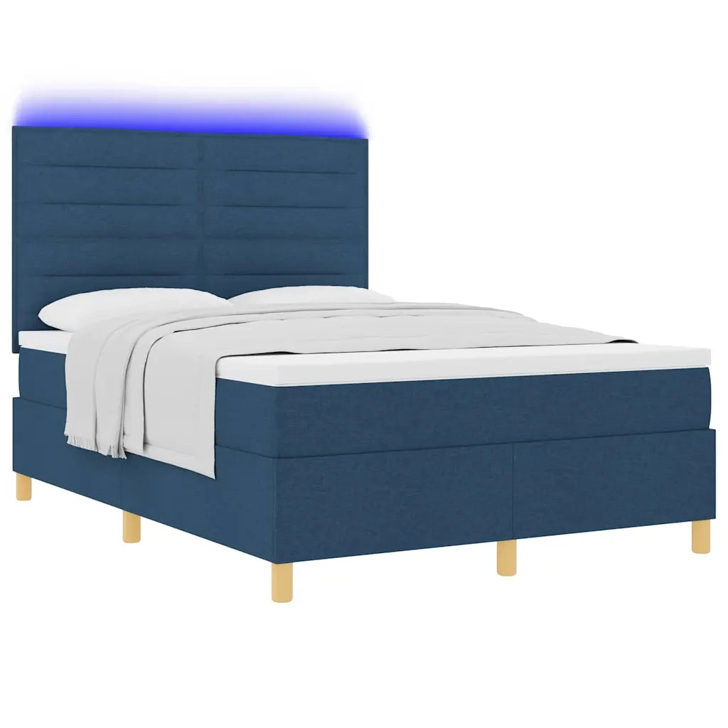 Letto a Sorgente LED con materasso Blu 140 x 190 cm Tessuto 3343025