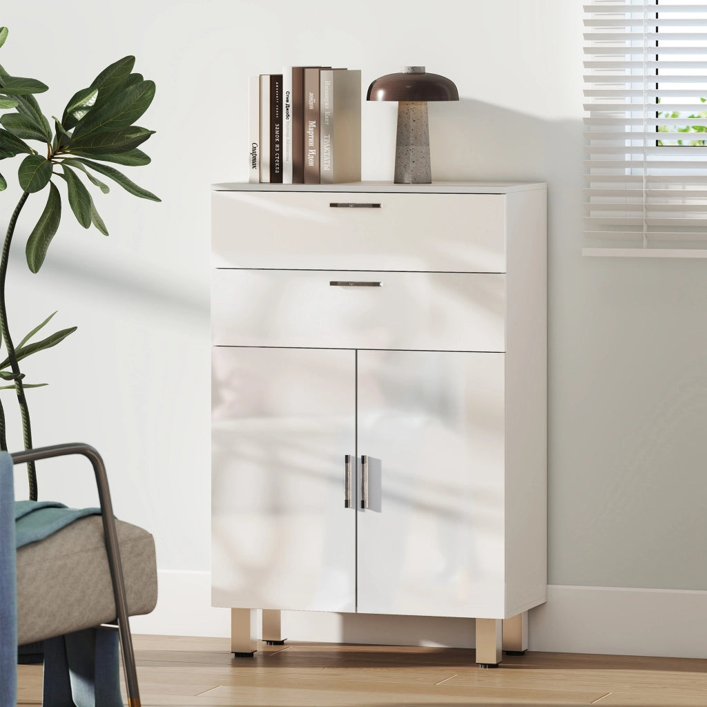 Mobile da Bagno con 2 Ante e 2 Cassetti ¨C Minimal ¨C Bianco Lucido 60x30x93 cm