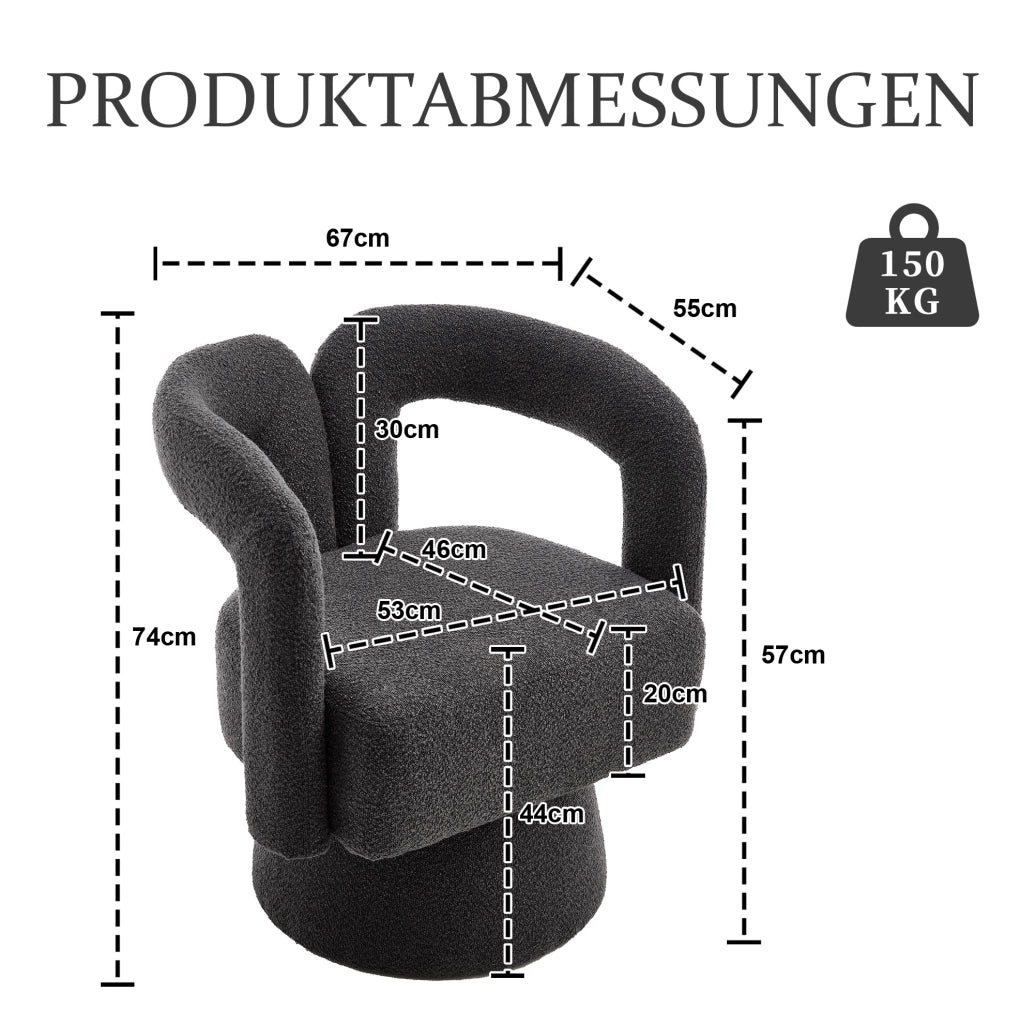 Poltrona girevole in bouclé grigio scuro 360°