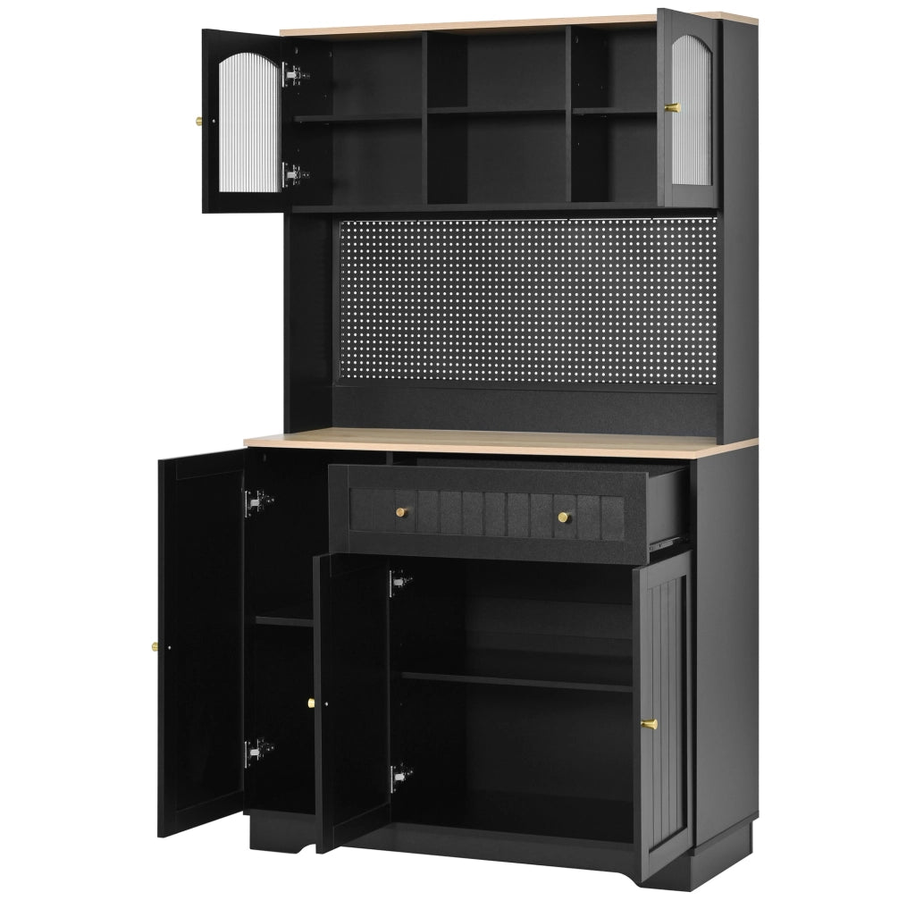Credenza alta con ante a vetro; ripiani regolabili; pannello forato; 103;5x40x180 cm; nero