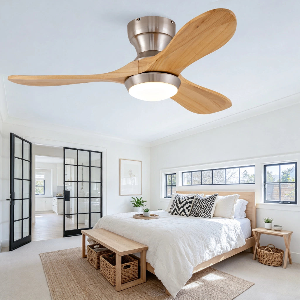 Ventilatore da soffitto incassato 36" con pale in legno massello di noce, motore DC silenzioso reversibile, 6 velocità regolabili