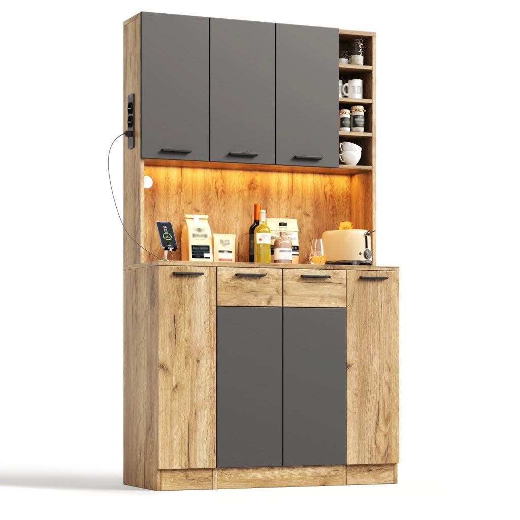 Credenza alta con 4 cassetti estraibili; 4 vani aperti e ripiani regolabili con LED per cucina; 100×40×180 cm