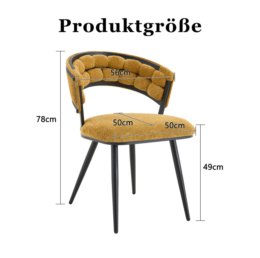 Set di 2 Sedie da Pranzo in Velluto Giallo con Struttura in Metallo Nero