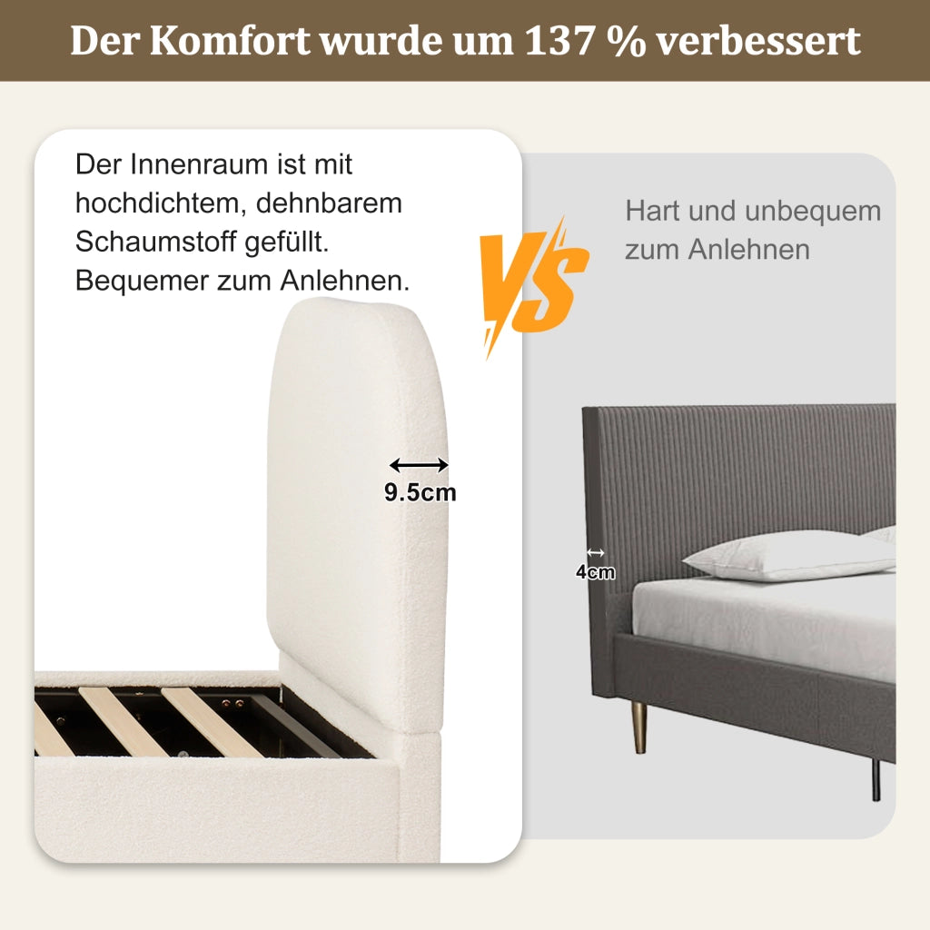 letto imbottito bouclé beige 90 x 200 cm