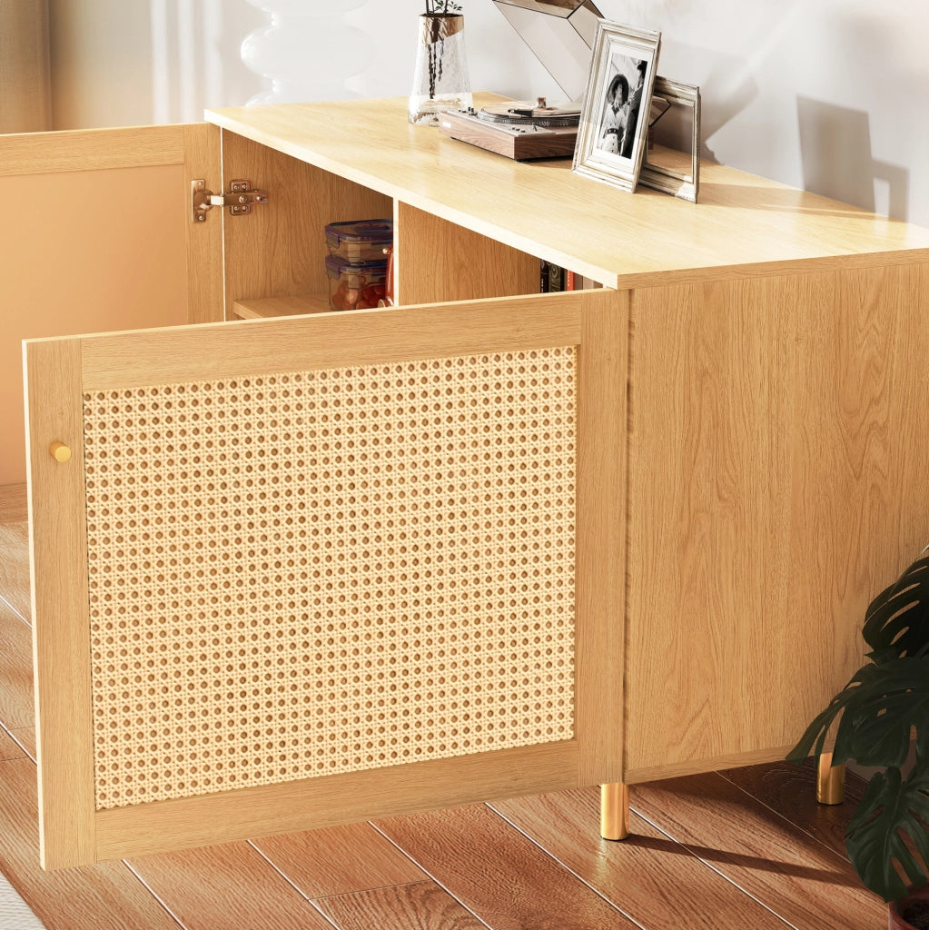 Credenza 2 ante in MDF con rattan intrecciato naturale HAVRYA