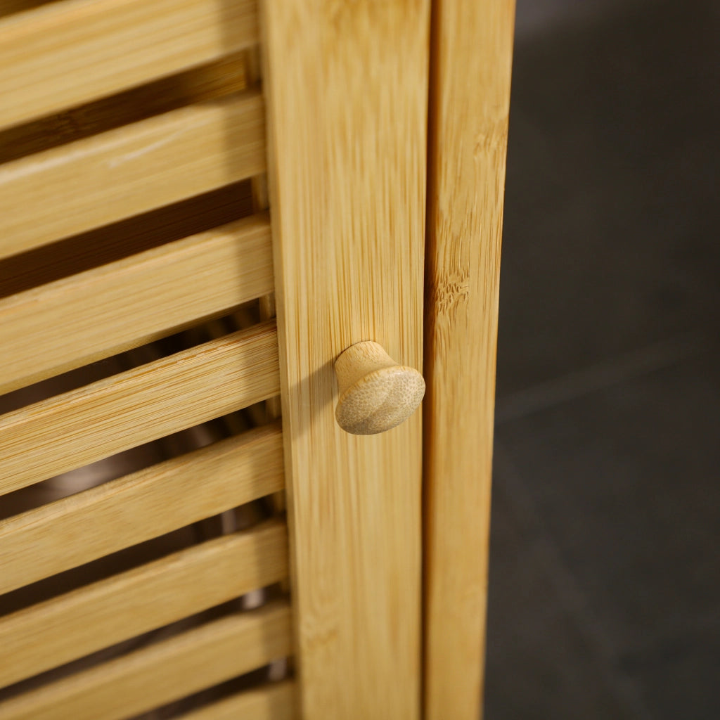 Mobiletto da bagno/mobiletto laterale con anta a persiana, 2 scomparti, contenitore, naturale, 30x19,9x70 cm