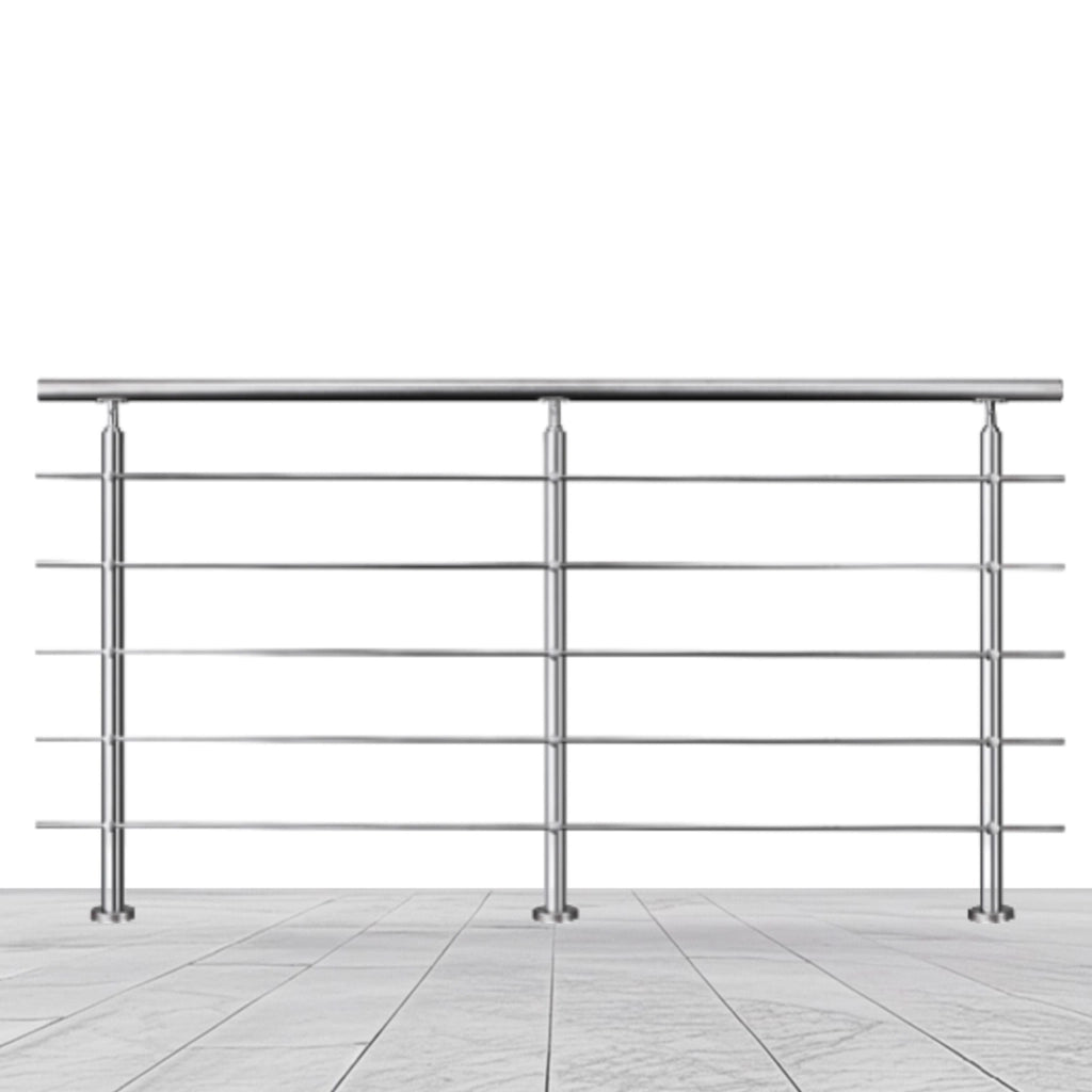 Balaustra Corrimano Ringhiera in acciaio inox 304 spazzolato 200x106cm per interni ed esterni 5 barre trasversali