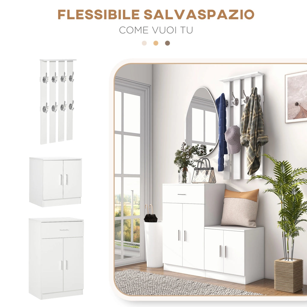 Scarpiera con Appendiabiti a Combinazione per Ingresso e Camera da Letto Legno 100x32x187cm Bianco