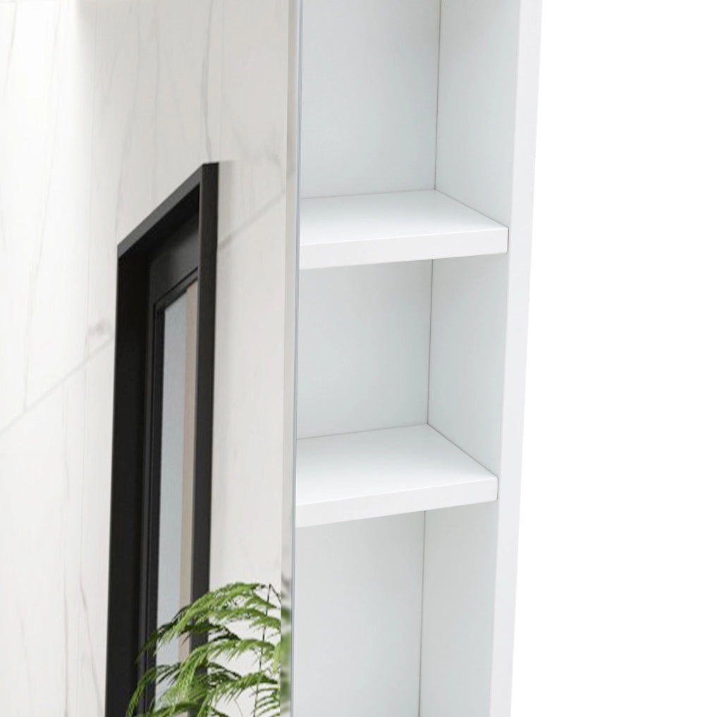 Armadietto a specchio da parete in MDF bianco con anta in vetro e ripiani interni