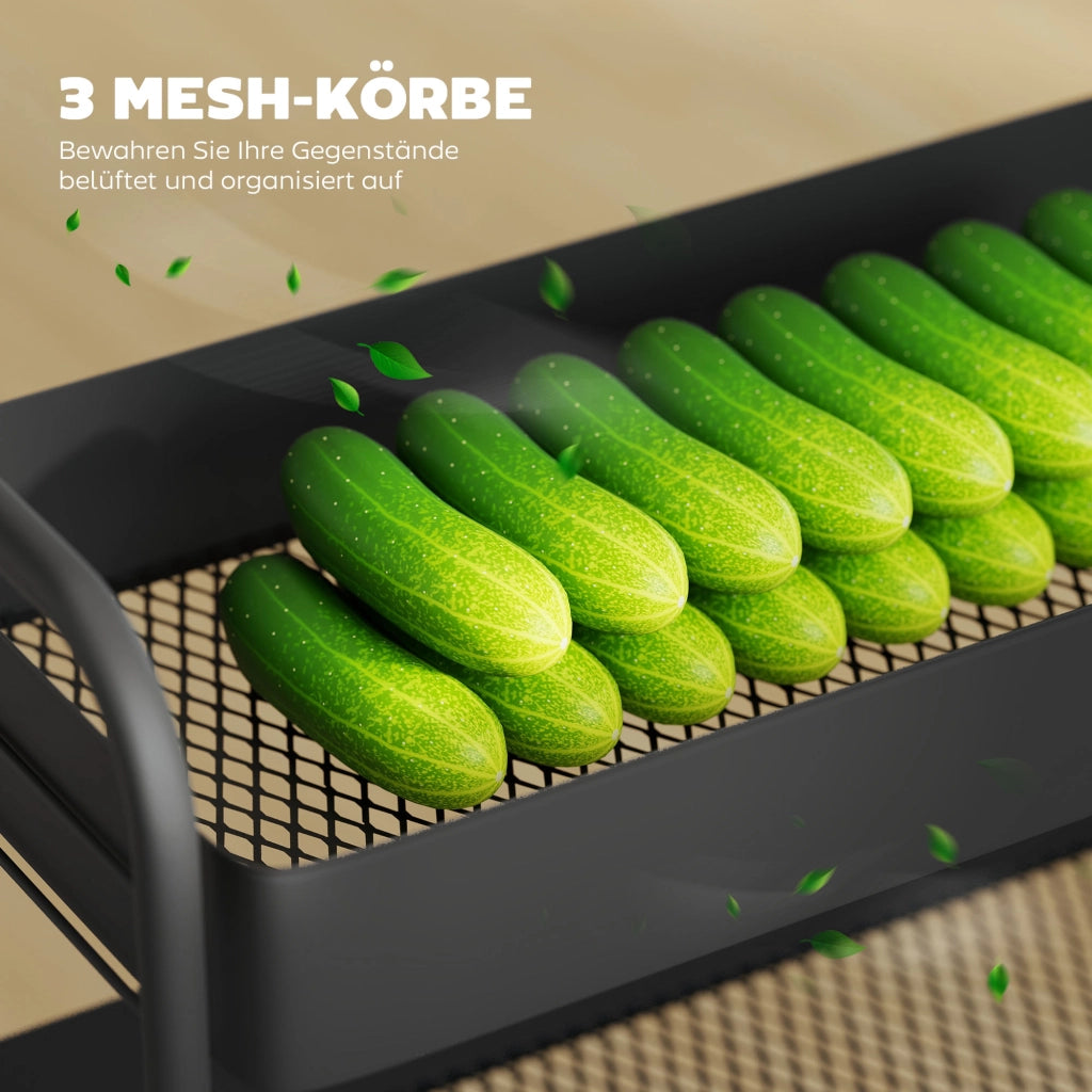 Carrello da cucina con 3 cesti e 4 ruote ¨C Minimal ¨C Nero metallo