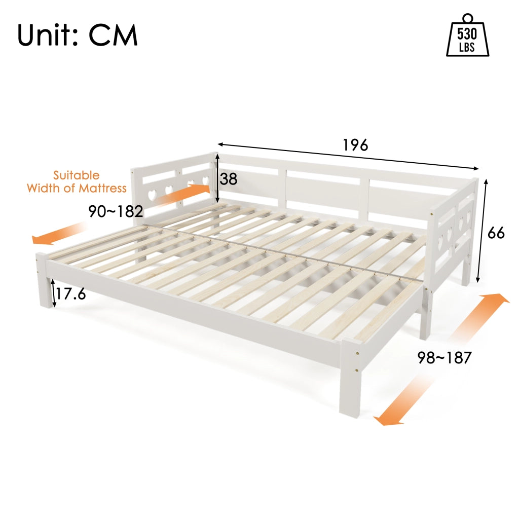 Letto estraibile a forma di cuore in legno bianco con seconda superficie per dormire