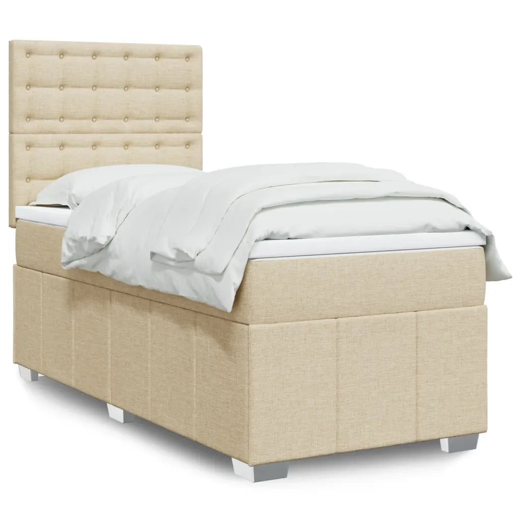 Letto singolo | Letto per adulti | Giroletto a Molle con Materasso Crema 100x200 cm in Tessuto