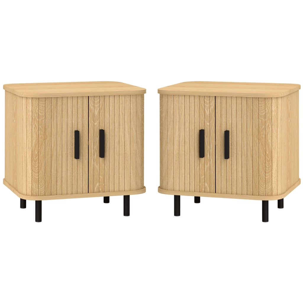 Comodini Set 2 ¨C zephmum ¨C Legno e Acciaio, Rovere e Nero, 48x40x48 cm