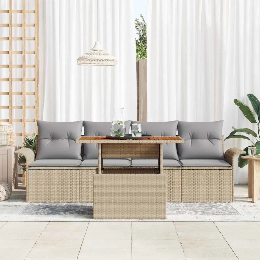 Set Divano da Giardino 5 pcs Beige Poly Rattan
