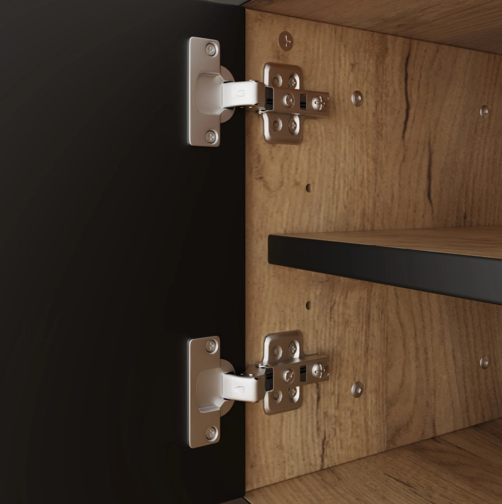Mobile TV 160x36,5x45 cm con 4 vani in truciolare naturale e nero