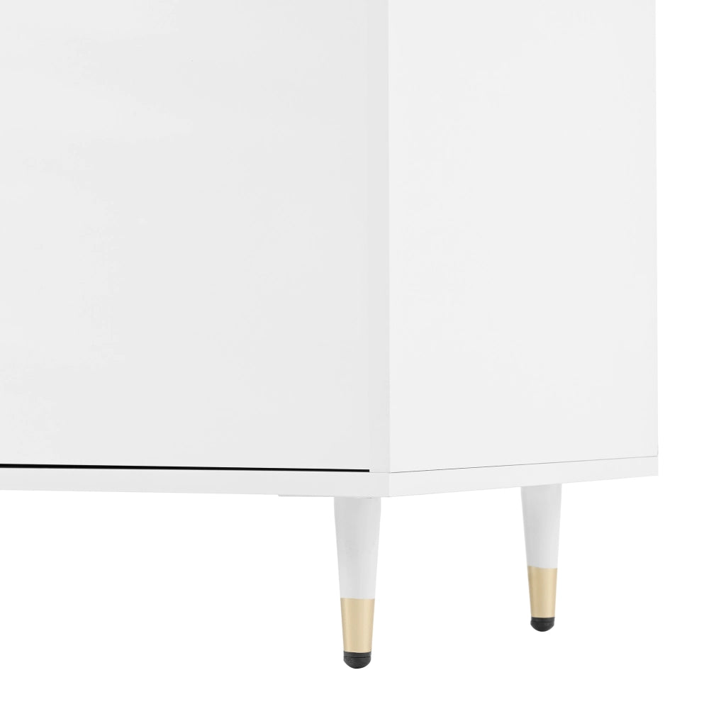 Mobile Scarpiera con 2 Ante e 2 Cassetti; Ripiani Regolabili; Piedini Dorati; Stile Moderno; in Pannello Truciolare; Bianco; 140??39??84 cm
