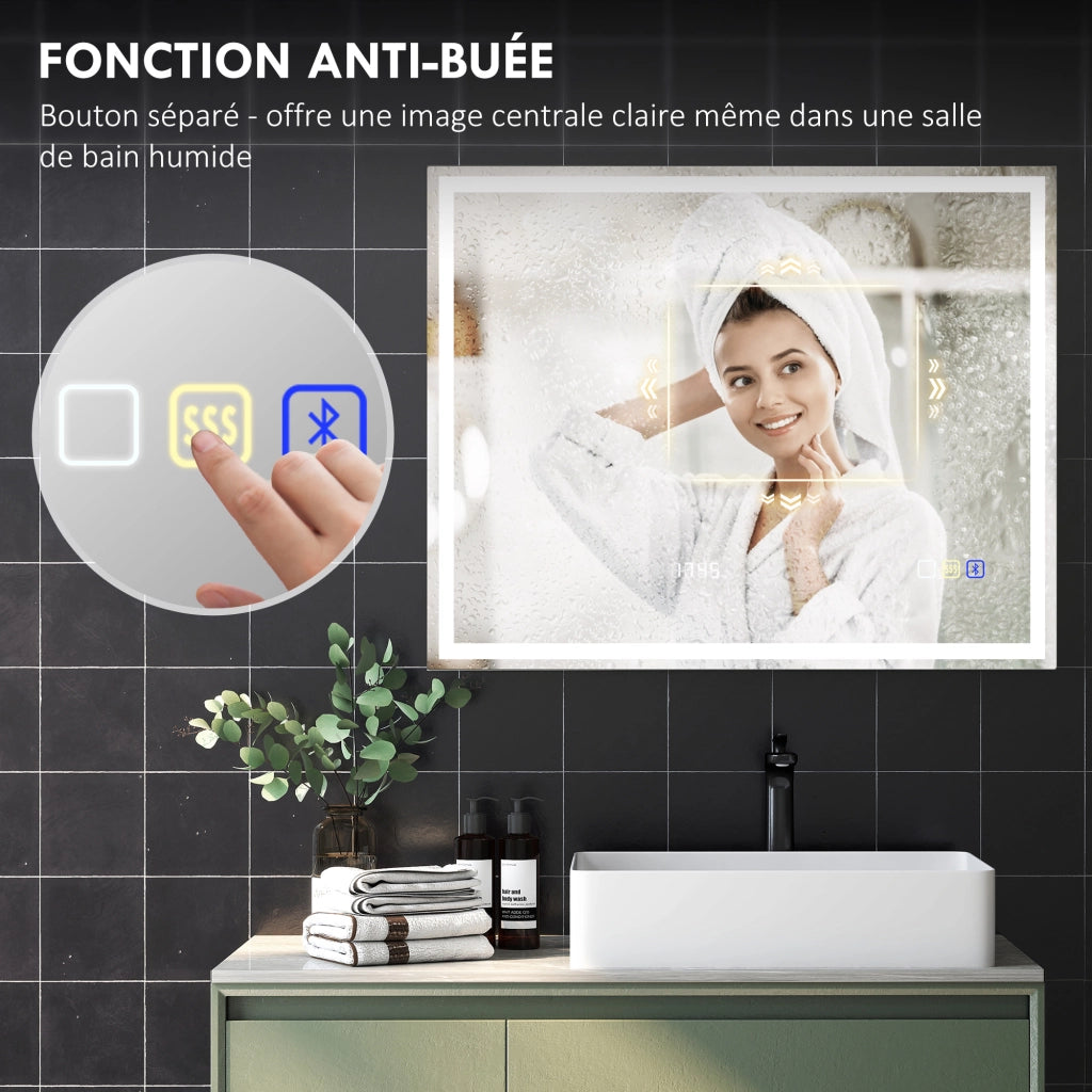Specchio Bagno LED 80 x 100 cm con Bluetooth Antiappannamento Interruttore Touch Luce Regolabile 3 Colori Argento