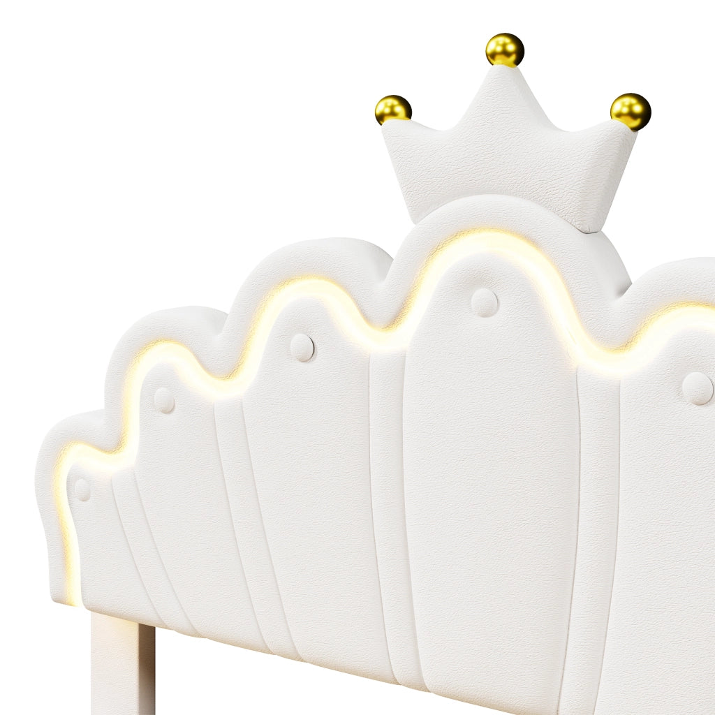 Letto per bambini 140 × 200 cm 2 posti con 2 cassetti; LED e testiera regolabile; senza materasso; in PU bianco