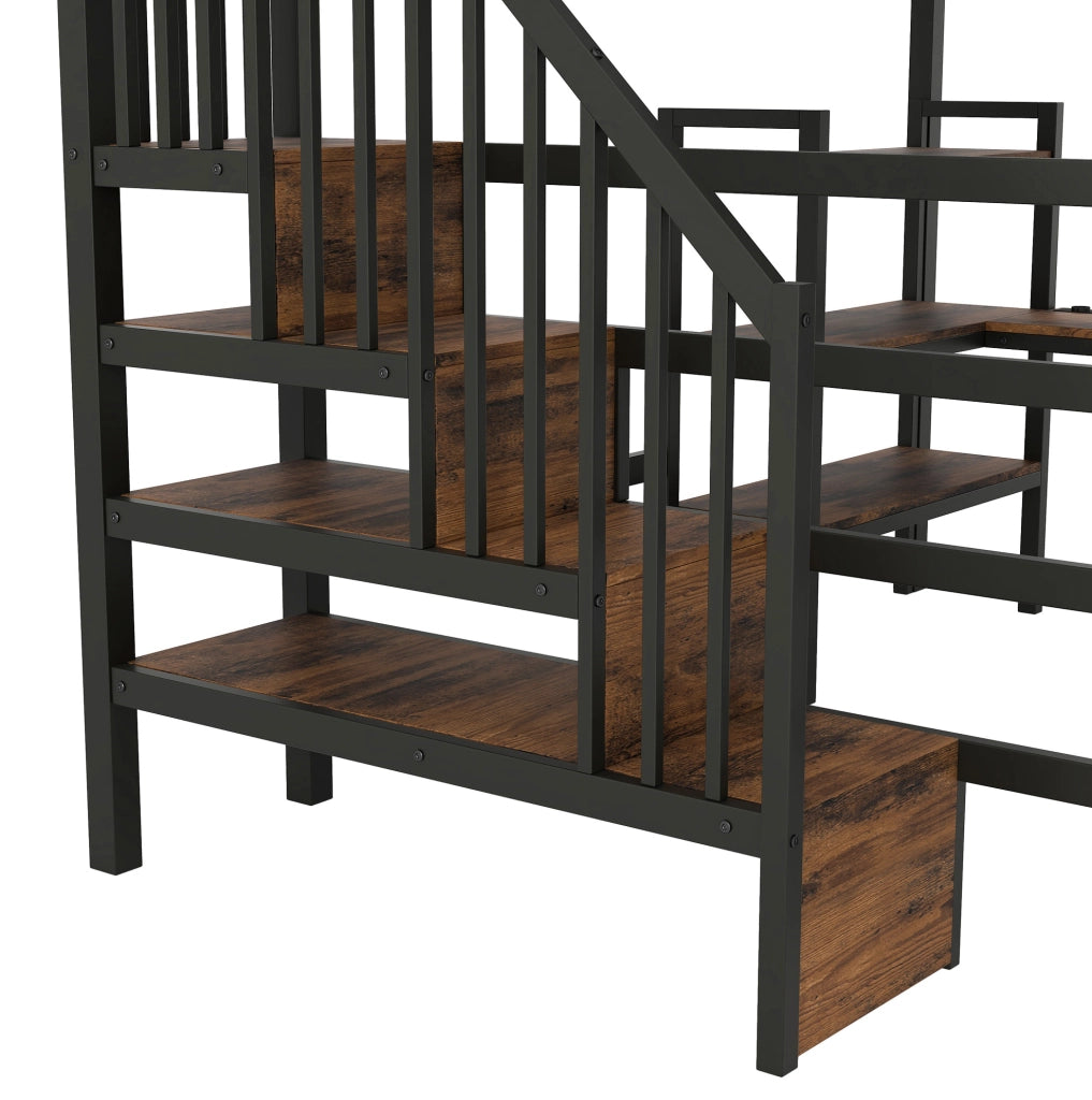 Letto a soppalco 140x200 cm con scrivania; scala contenitore; ripiano LED e stazione di ricarica nero