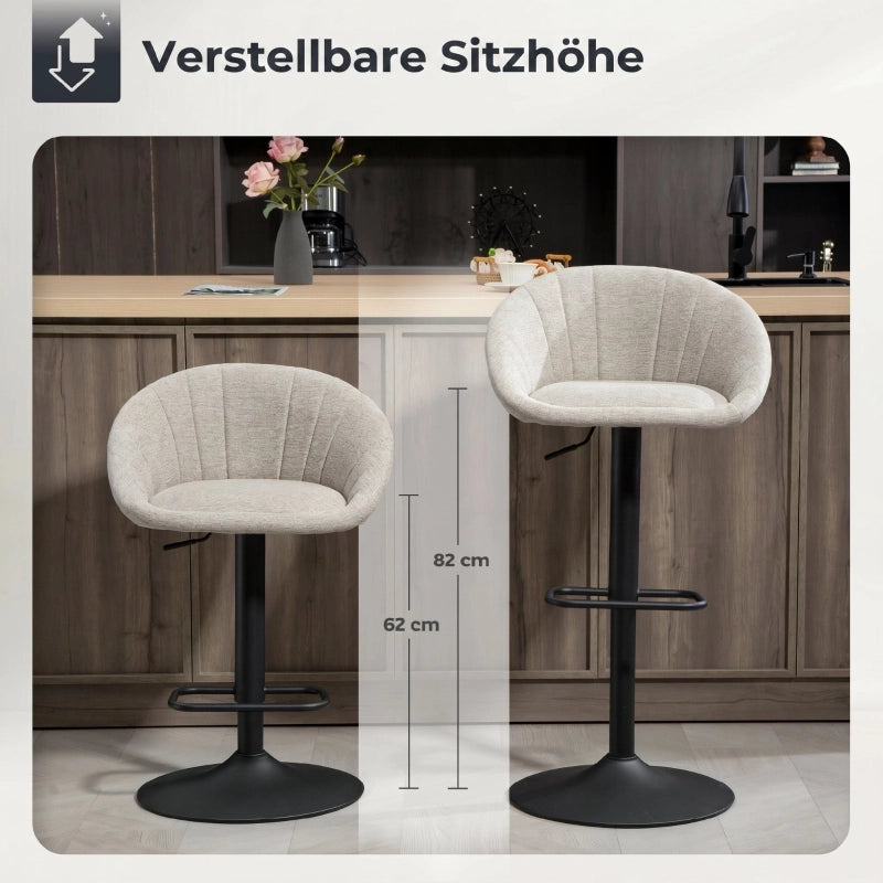 Set di 2 sgabelli da bar regolabili e girevoli con schienale e braccioli, beige