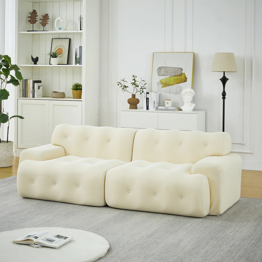 Divano Cloud due posti beige con braccioli larghi e design moderno, 224x104x66 cm