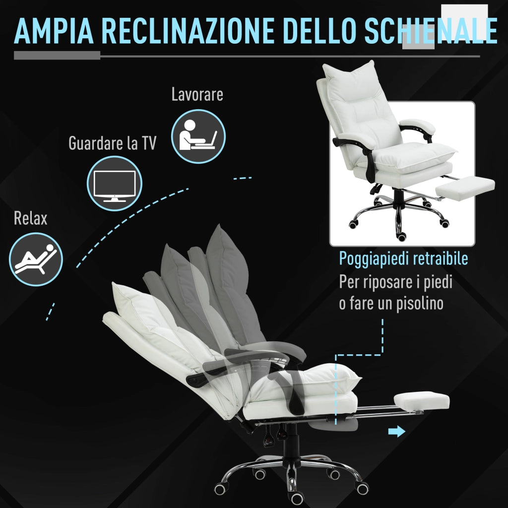 Sedia da Ufficio Ergonomica Reclinabile ¨C Minimal ¨C Finta Pelle, Imbottita, Bianco