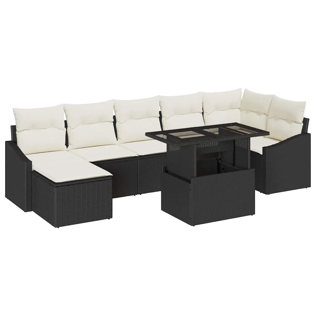 Set Divano da Giardino 8 pcs Nero e Crema polyrattan