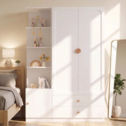 Armadio guardaroba 135x45x200 cm con 2 appendiabiti e 2 cassetti bianco HOMVRA