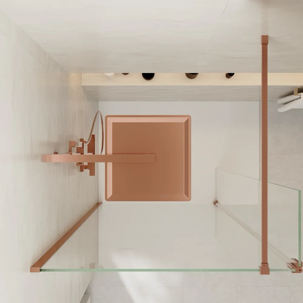 Doccia walk-in 120cm + anta girevole 40cm vetro 8mm trasparente anticalcare profili rame spazzolato h200 | Keros
