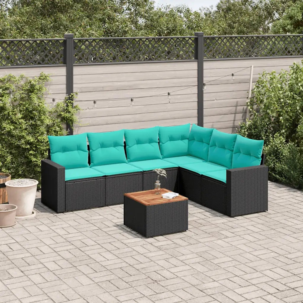 Set Divani da Giardino 7 pz con Cuscini Nero in Polyrattan 3256470