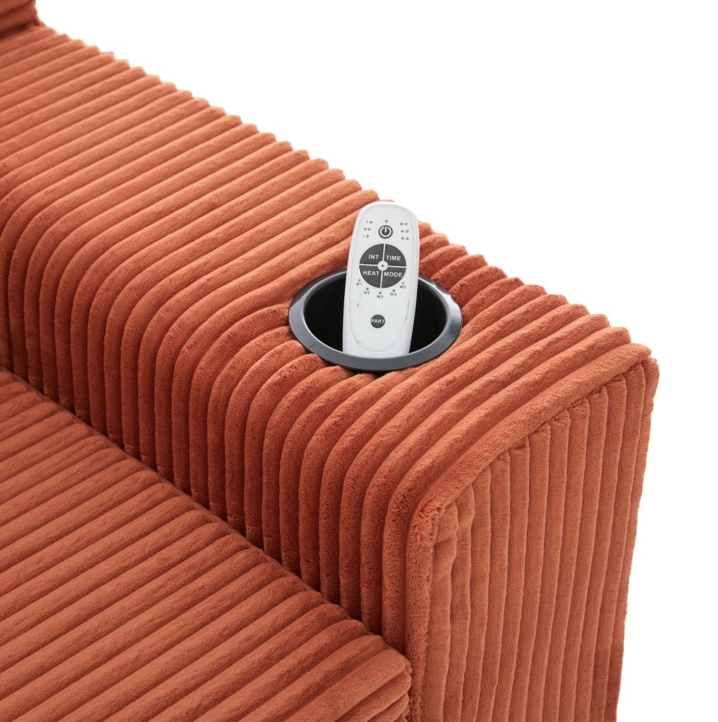 DIVANO Pouf 151x133x64 cm in velluto a coste arancione con 2 cuscini
