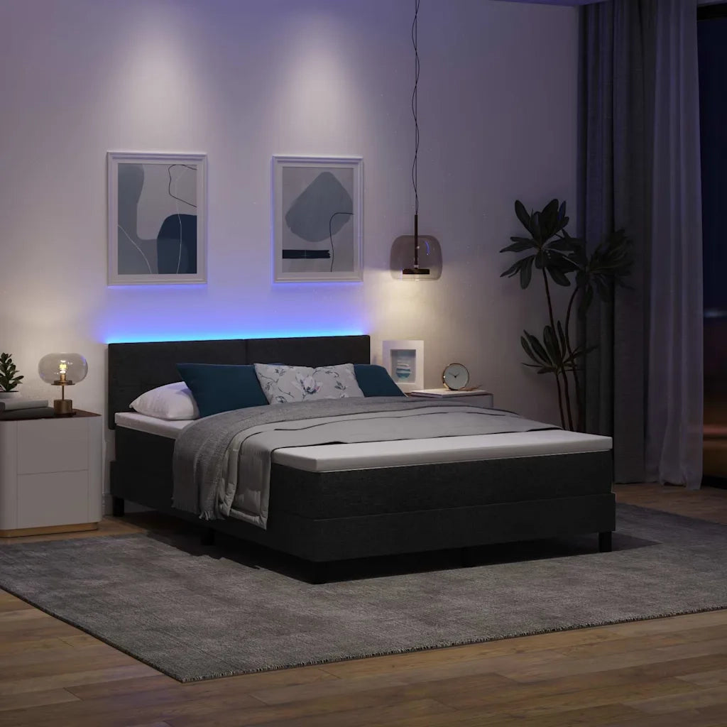 Letto a molle con materasso con led Nero 160 x 200 cm Tessuto