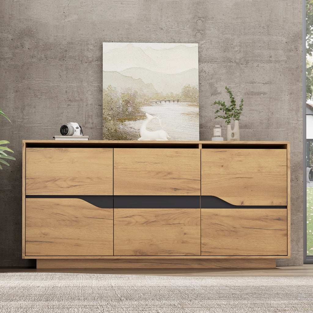 Credenza a 3 ante con divisori regolabili; chiusura ammortizzata; per soggiorno; 140 × 40 × 70 cm