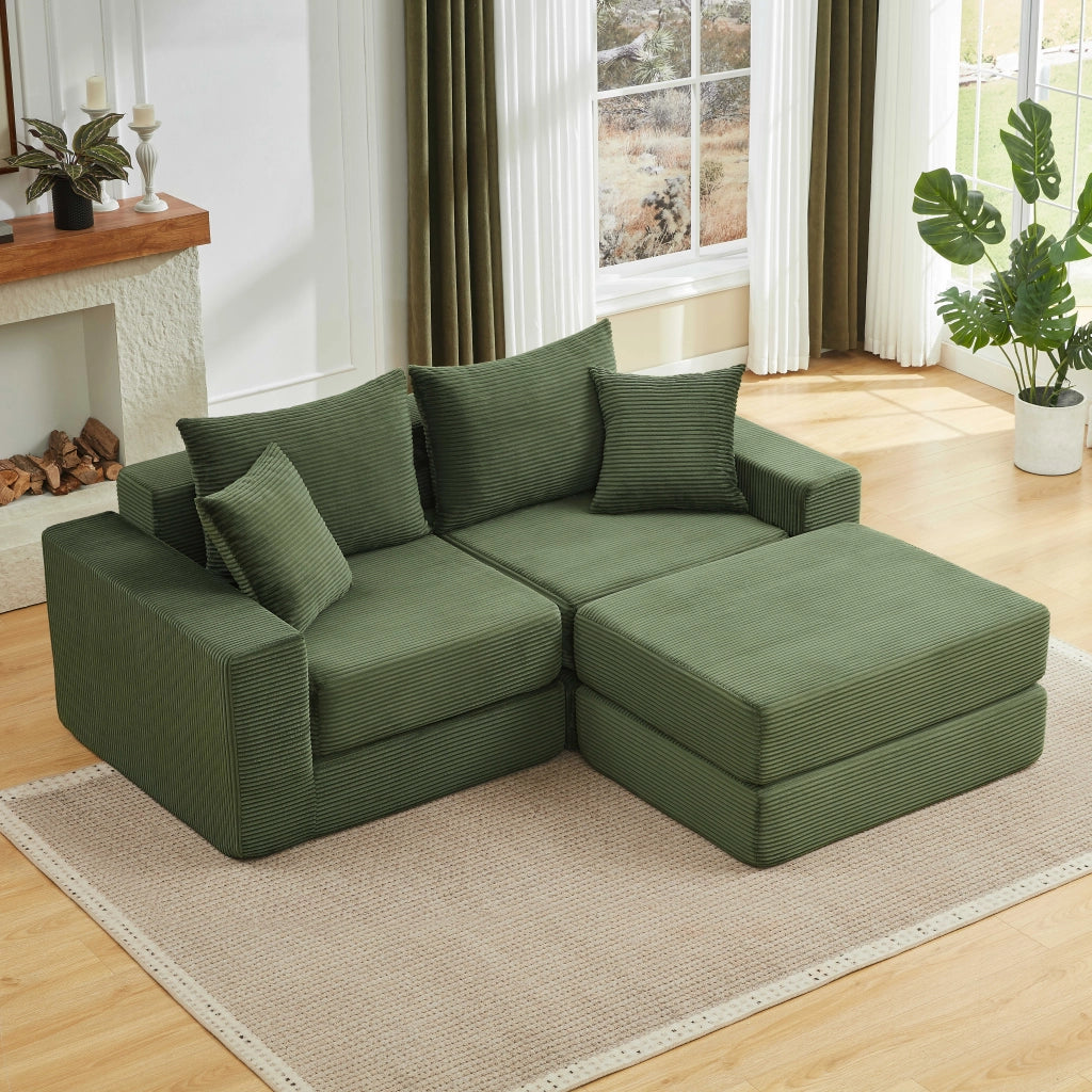 Divano modulare 3 sedili 259;5x96x80 cm senza telaio; base antiscivolo; rivestimento in schiuma e molle; Verde