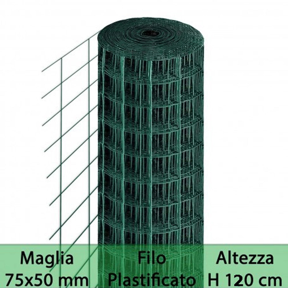 RETE RECINZIONI METALLICA PLASTIFICATA ELETTROSALDATA 75x50 h120cm ROTOLO 25mt ASETKA