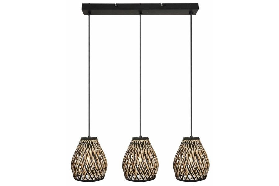 Lampadario Carmina boho bambù nero 3 luci E27 Reality