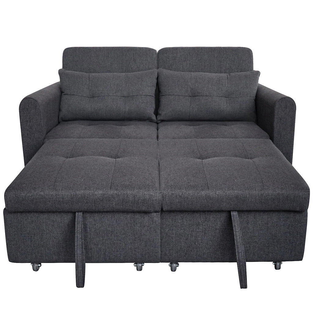 Divano letto 3 in 1 a 2 posti 142 cm con schienale reclinabile e porte USB integrate; tessuto effetto lino; grigio