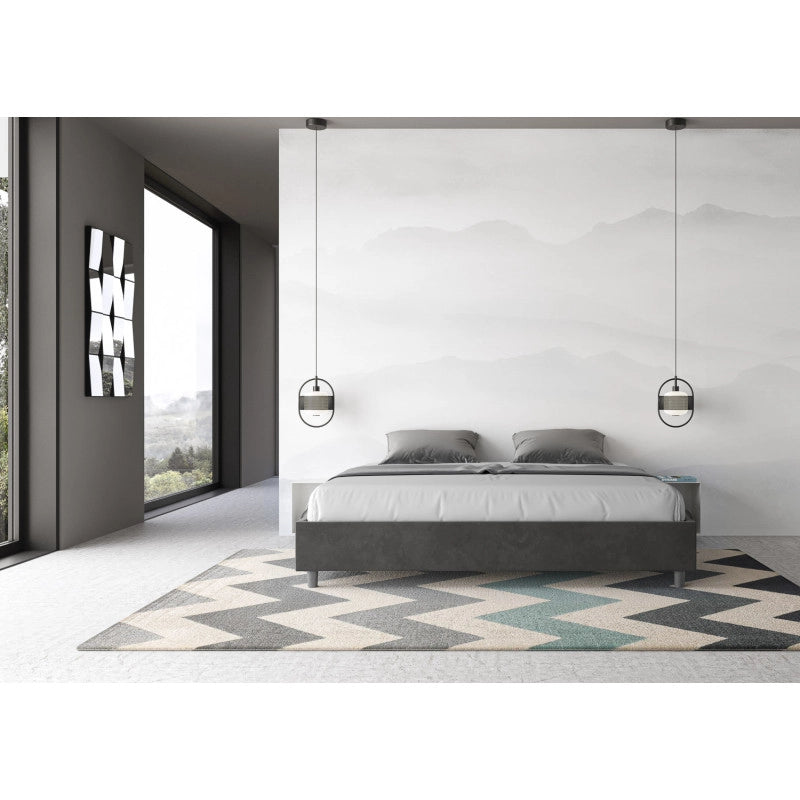 Letto imbottito Matrimoniale 190x200 cm Azelia - Contenitore,Microfibra,Grigio