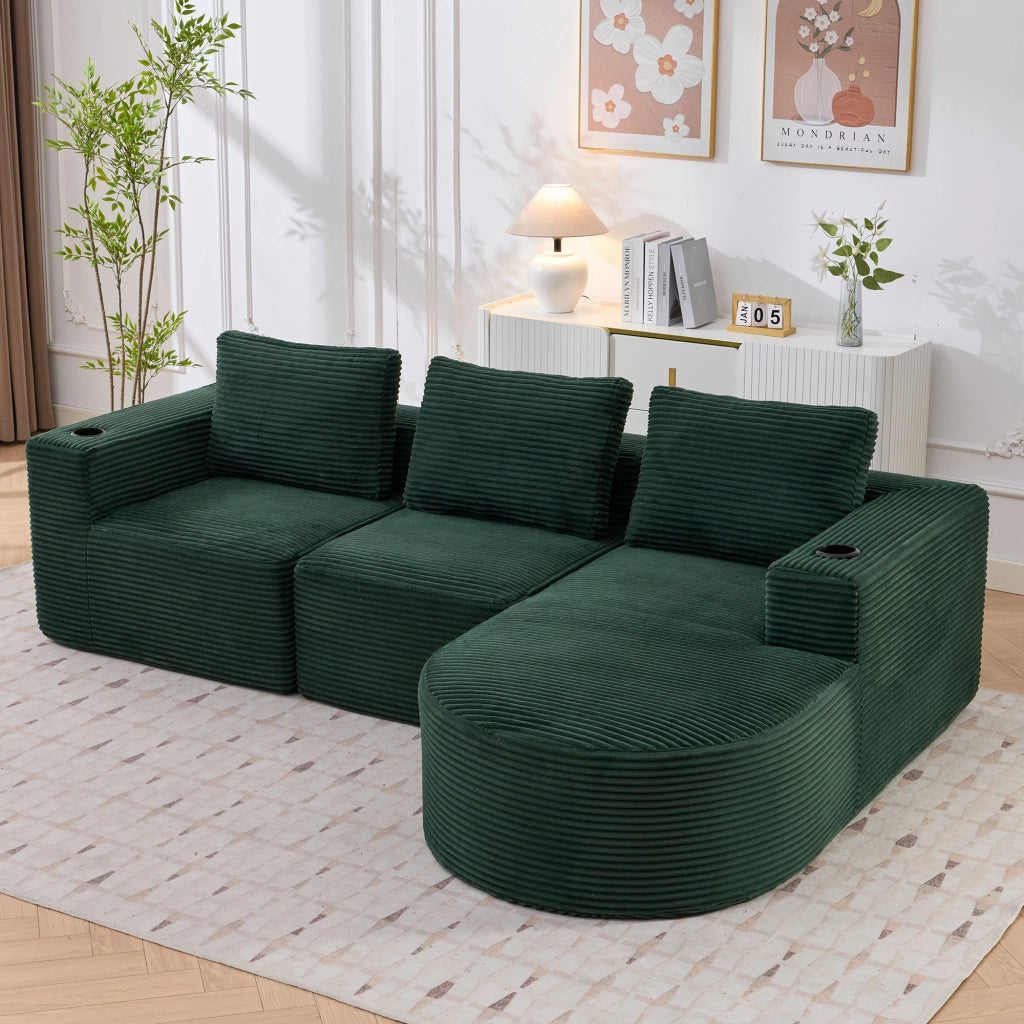Divano 2 Posti con Cuscini e Portabicchieri ¨C MINIMAL ¨C Tessuto, 265 cm