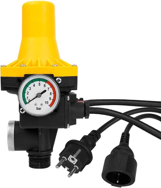 Drukschakela per pompa idraulica - Controllo della pompa - valvola di ritorno - Avvia e ferma la funzione della pompa, pressione costante - 10 Bar - Compreso cavi - Giallo