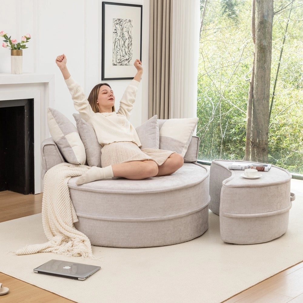 Divano Rotondo con Cuscini e Poggiapiedi ¨C Minimal ¨C Grigio Tessuto